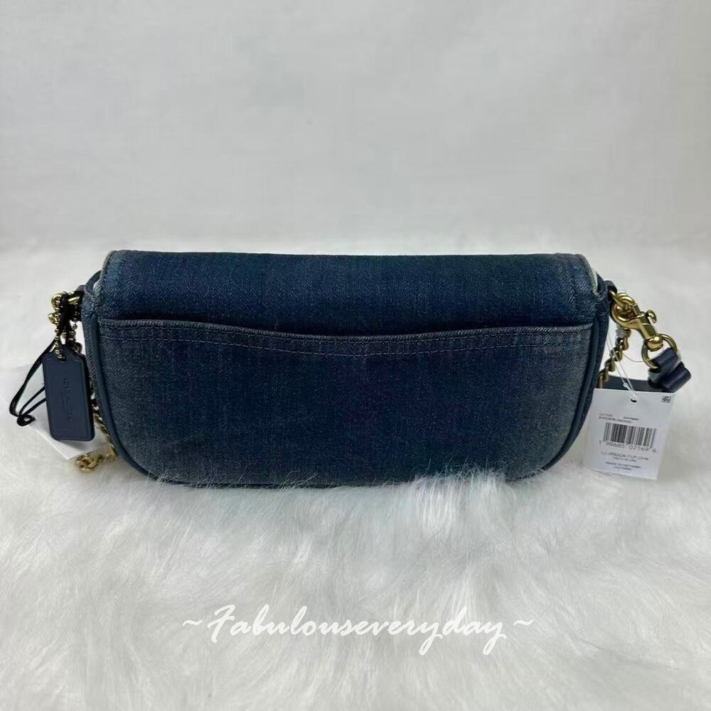 Coach Brook Flap Chain Bag In Loved Denim Shoulder Bag Gold/Blue CCY20 NWT - Picture 4 of 9